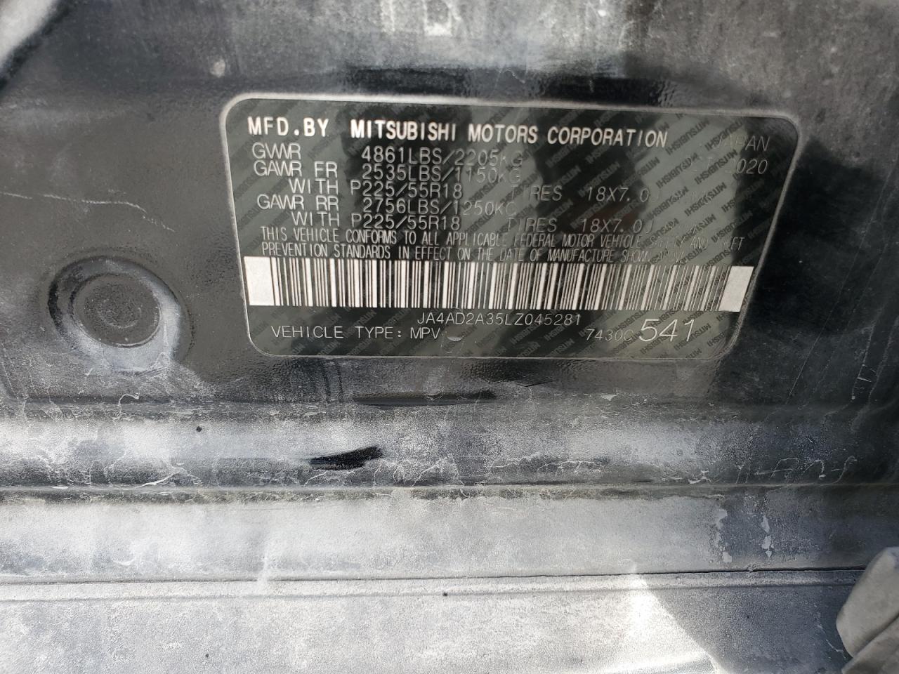2020 Mitsubishi Outlander Es VIN: JA4AD2A35LZ045281 Lot: 85327015