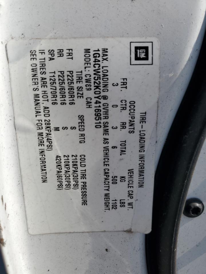 2000 Buick Park Avenue VIN: 1G4CW52K0Y4169510 Lot: 86265345