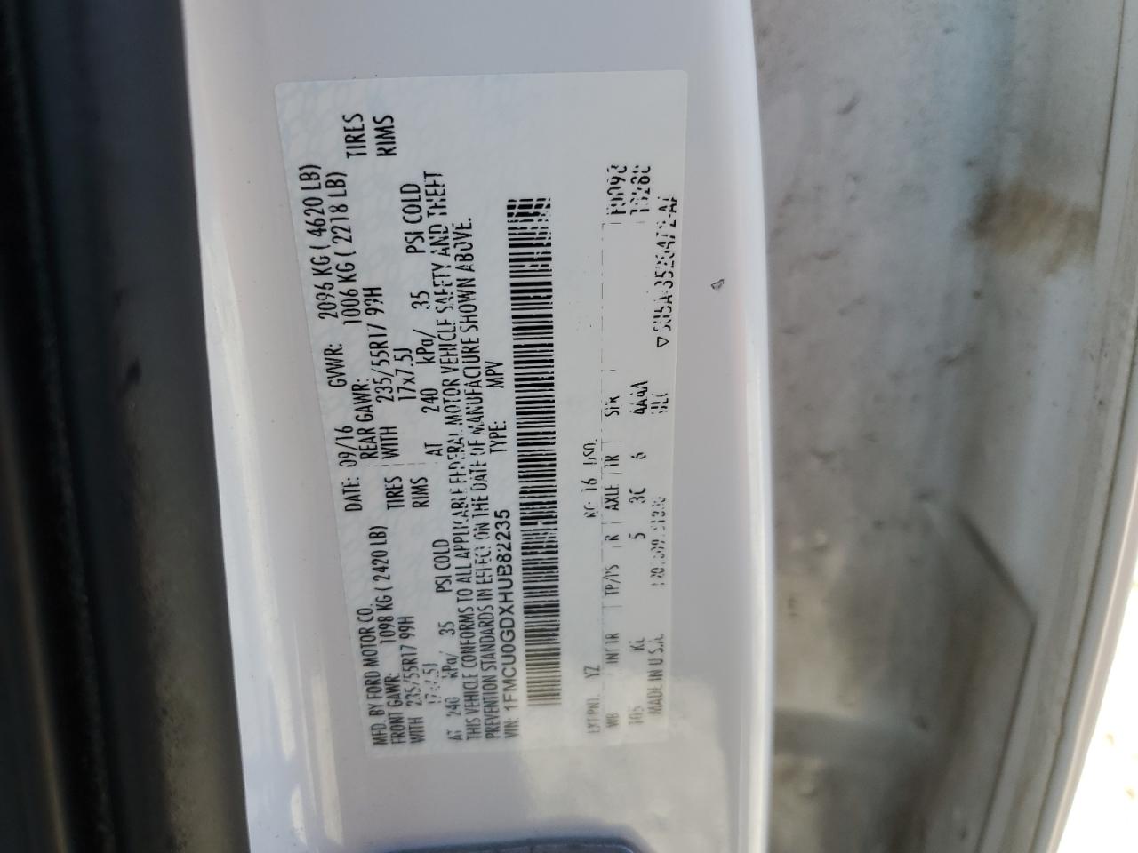 2017 Ford Escape Se VIN: 1FMCU0GDXHUB82235 Lot: 86769915