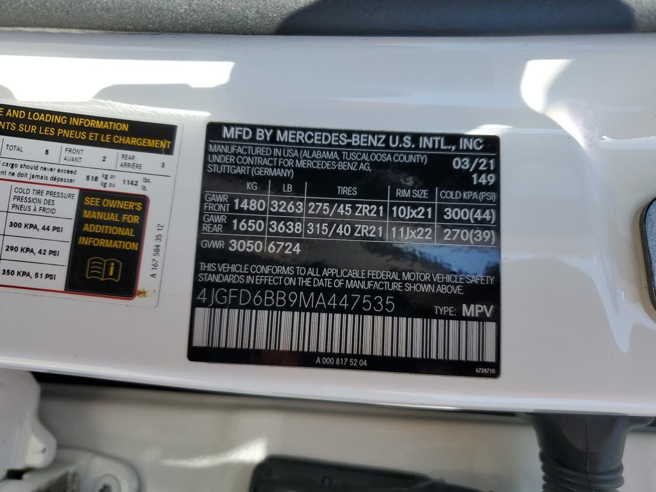 2021 Mercedes-Benz Gle Coupe Amg 53 4Matic VIN: 4JGFD6BB9MA447535 Lot: 86107465