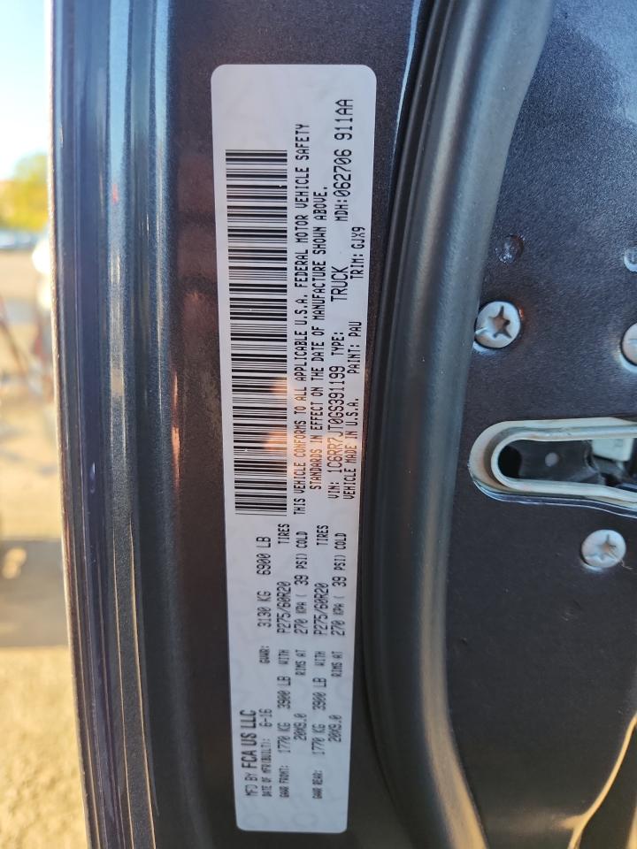 2016 Ram 1500 Laramie VIN: 1C6RR7JT0GS391199 Lot: 87063185