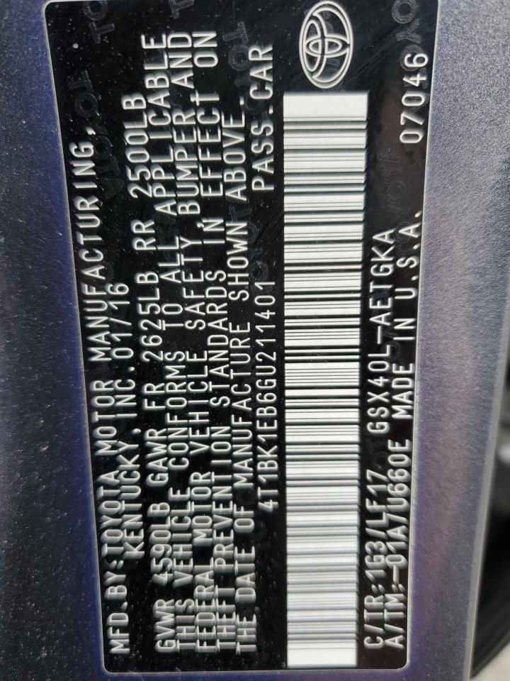 2016 Toyota Avalon Xle VIN: 4T1BK1EB6GU211401 Lot: 90218495