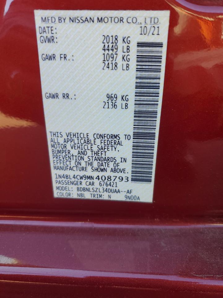 2021 Nissan Altima Sr VIN: 1N4BL4CW9MN408793 Lot: 84724215