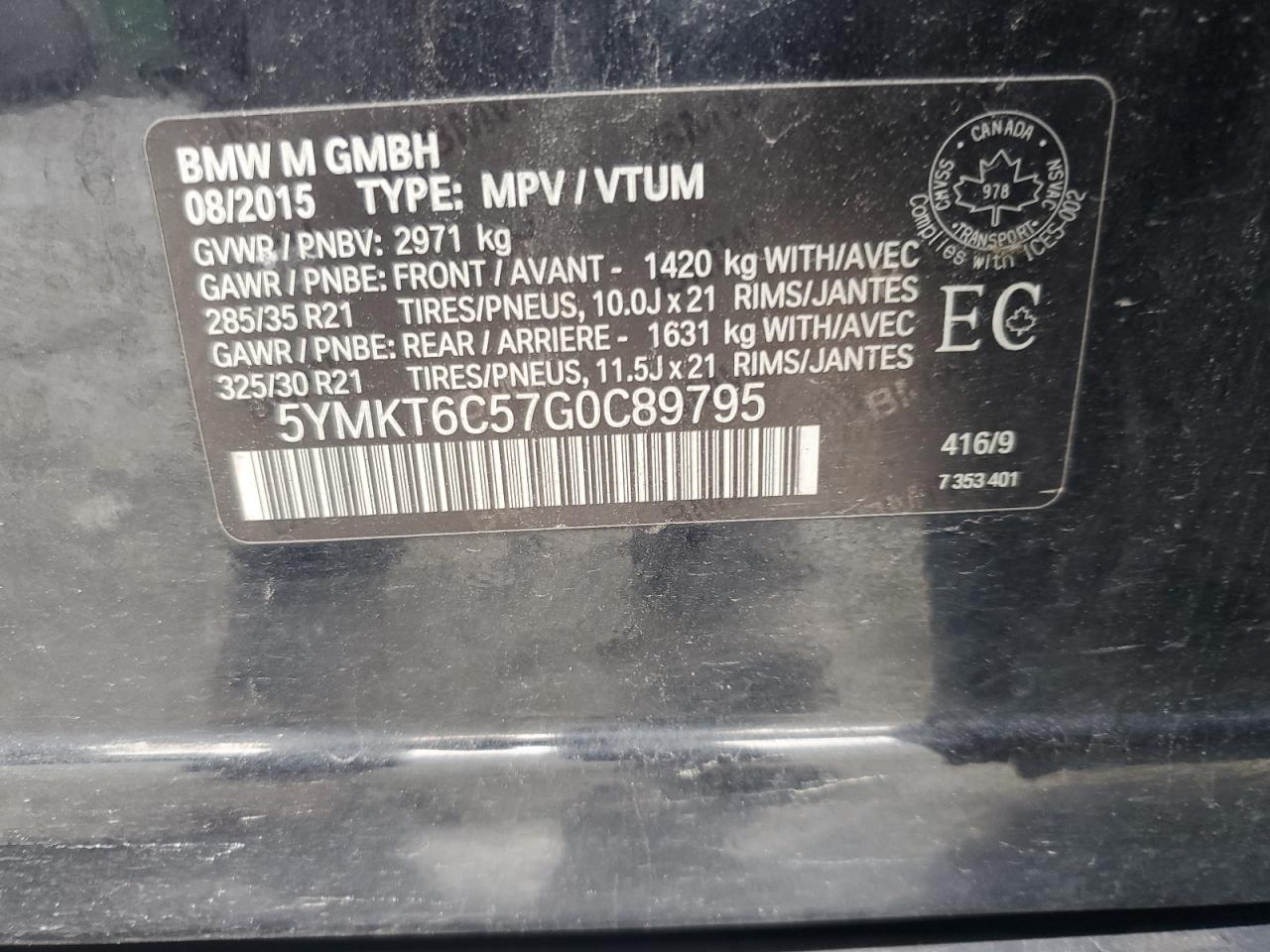 2016 BMW X5 M VIN: 5YMKT6C57G0C89795 Lot: 84968525