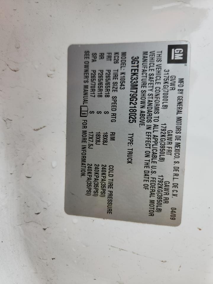 2009 GMC Sierra K1500 Slt VIN: 3GTEK33M79G218025 Lot: 90032325