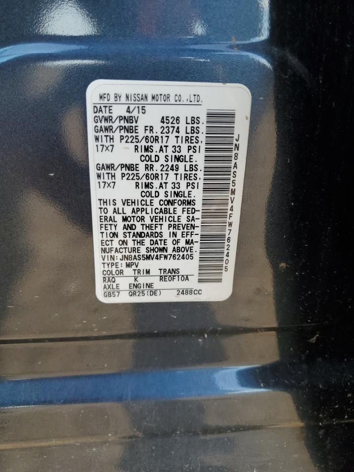 2015 Nissan Rogue Select S VIN: JN8AS5MV4FW762405 Lot: 84224695