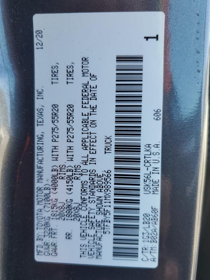 2021 Toyota Tundra Double Cab Limited VIN: 5TFBY5F11MX989566 Lot: 83928125