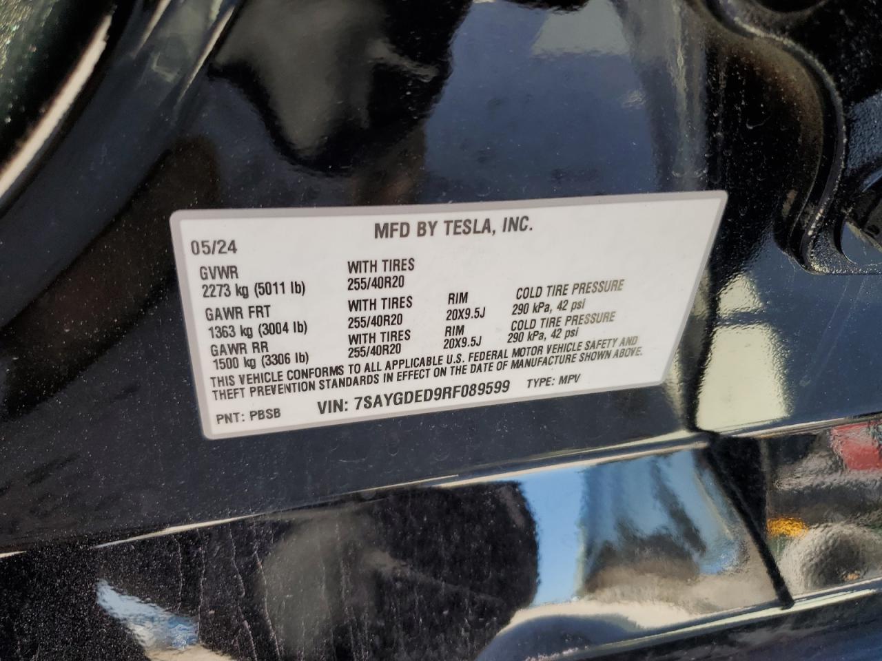 2024 Tesla Model Y VIN: 7SAYGDED9RF089599 Lot: 84059915