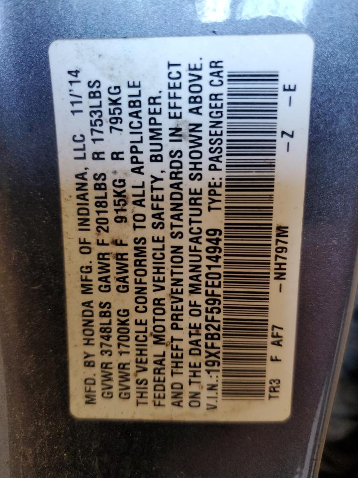 2015 Honda Civic Lx VIN: 19XFB2F59FE014949 Lot: 82192055