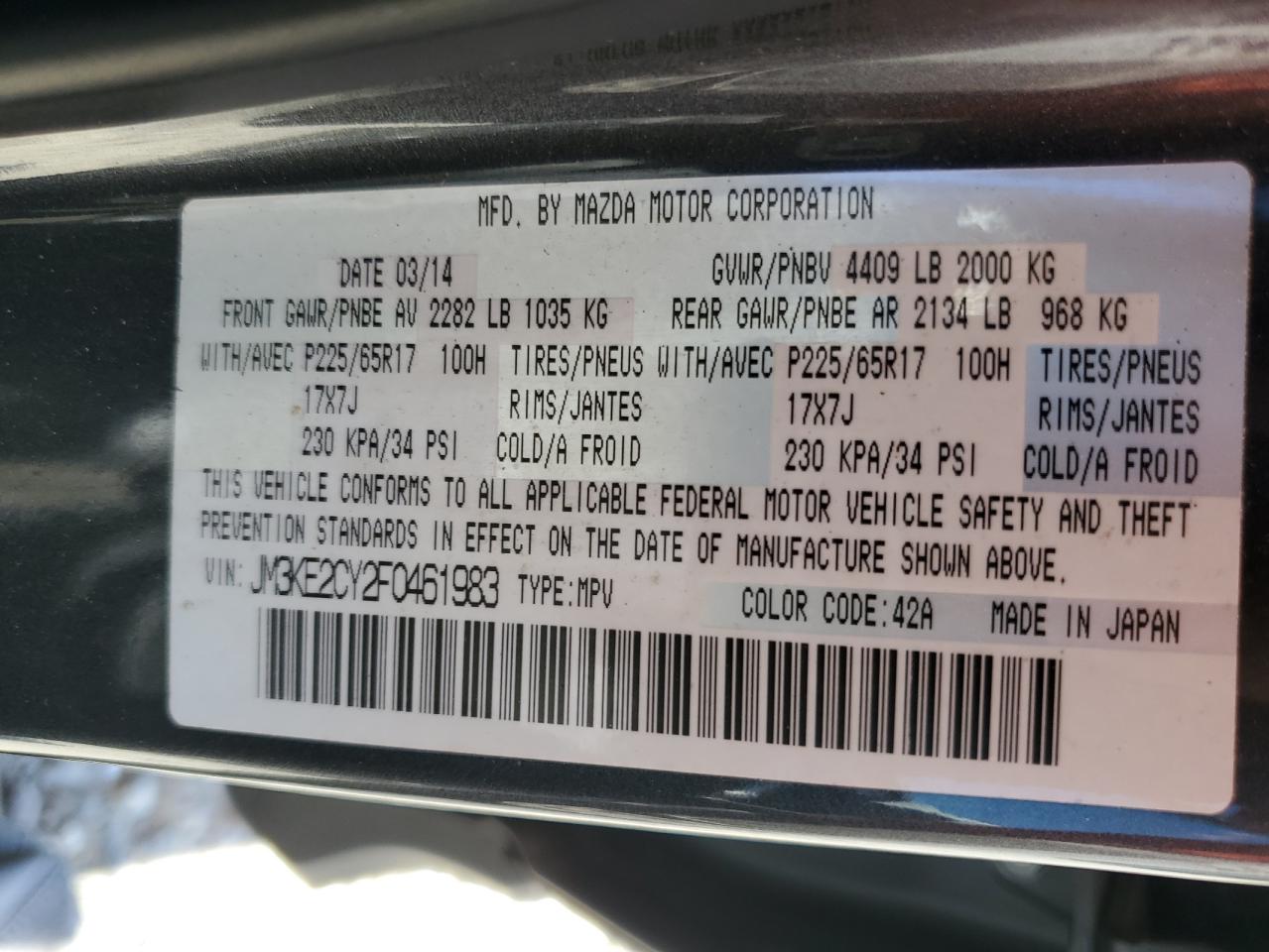 2015 Mazda Cx-5 Touring VIN: JM3KE2CY2F0461983 Lot: 89539105