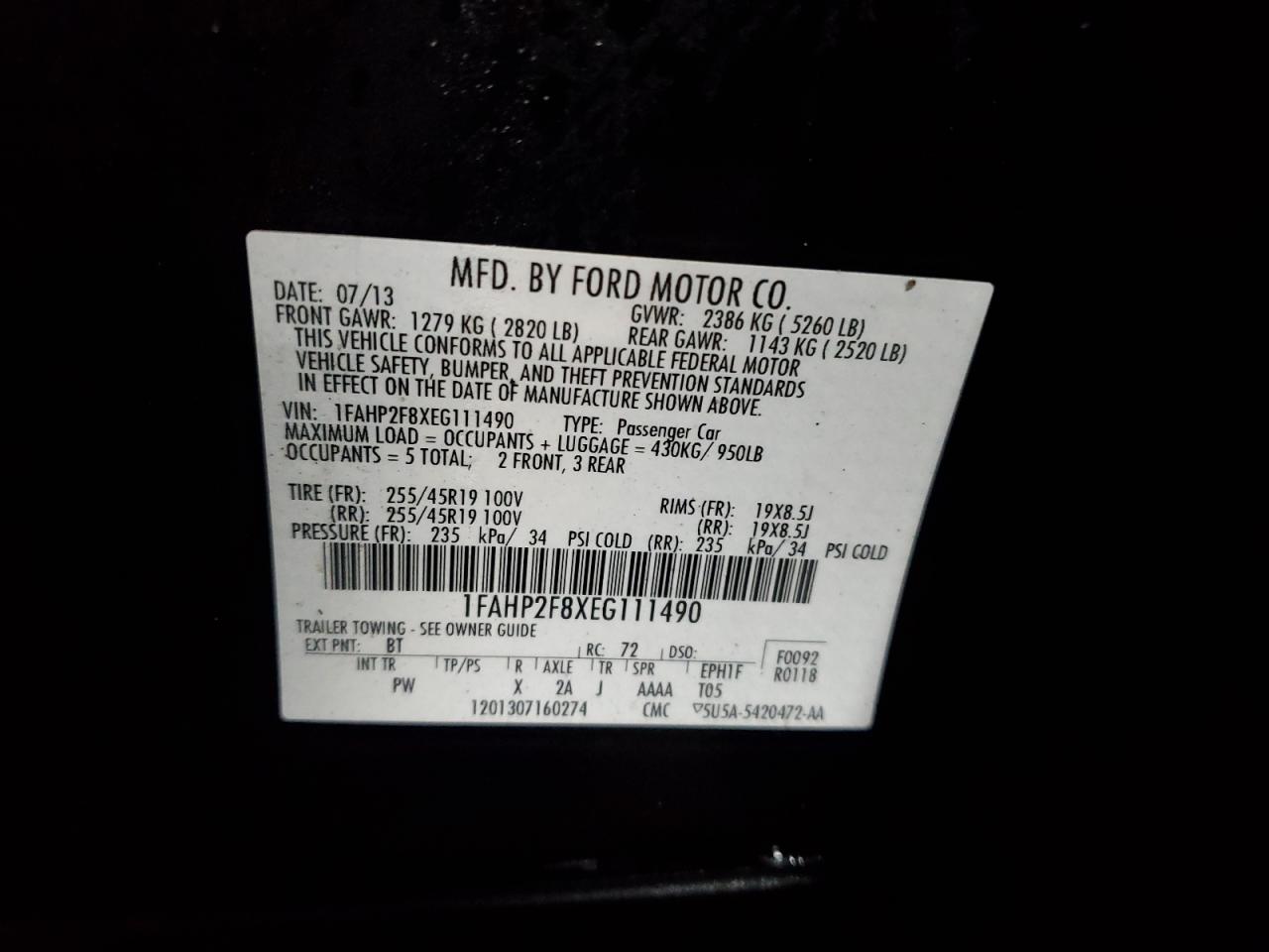 2014 Ford Taurus Limited VIN: 1FAHP2F8XEG111490 Lot: 85409045