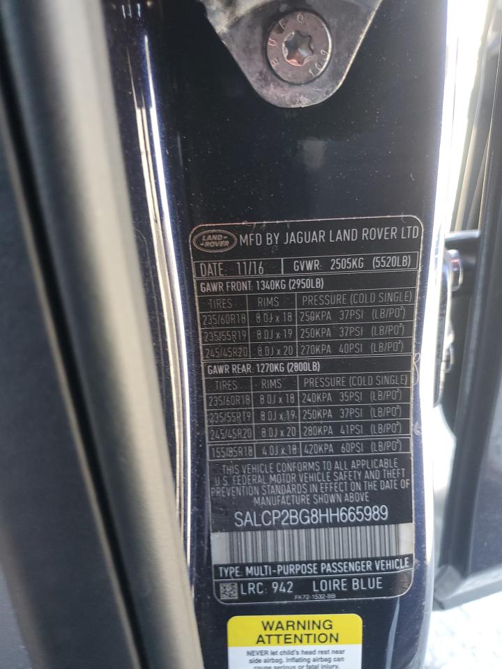 2017 Land Rover Discovery Sport Se VIN: SALCP2BG8HH665989 Lot: 86443835