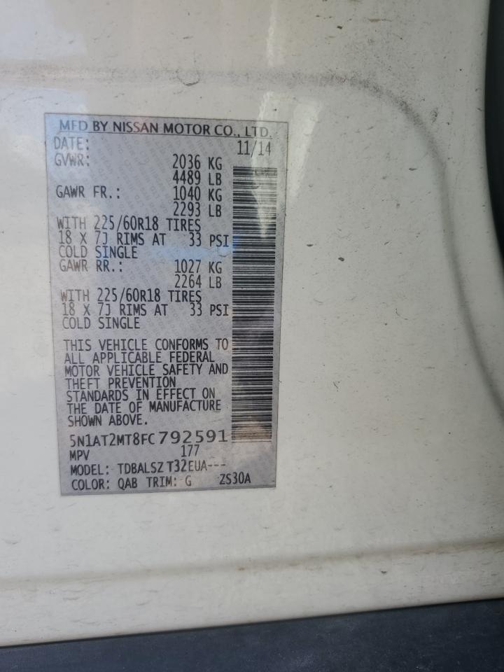 2015 Nissan Rogue S VIN: 5N1AT2MT8FC792591 Lot: 81940925