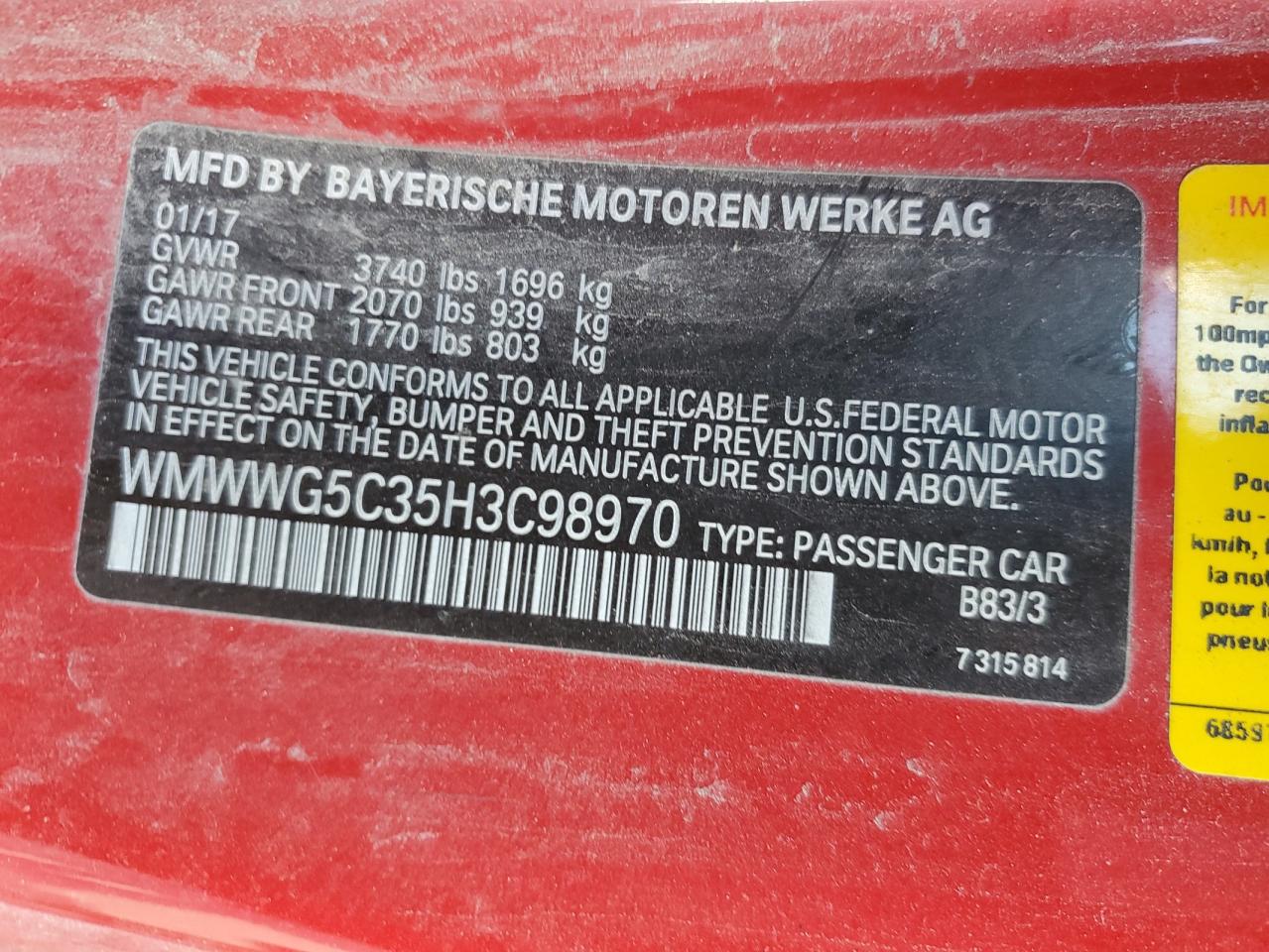 2017 Mini Cooper VIN: WMWWG5C35H3C98970 Lot: 91039495