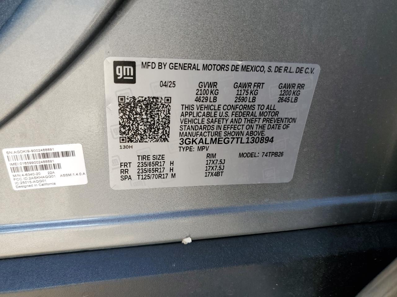 2026 GMC Terrain Elevation VIN: 3GKALMEG7TL130894 Lot: 86681765