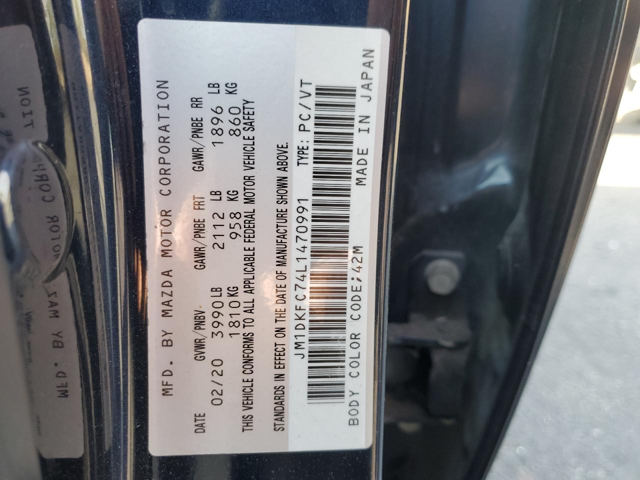 2020 Mazda Cx-3 Touring VIN: JM1DKFC74L1470991 Lot: 86863945