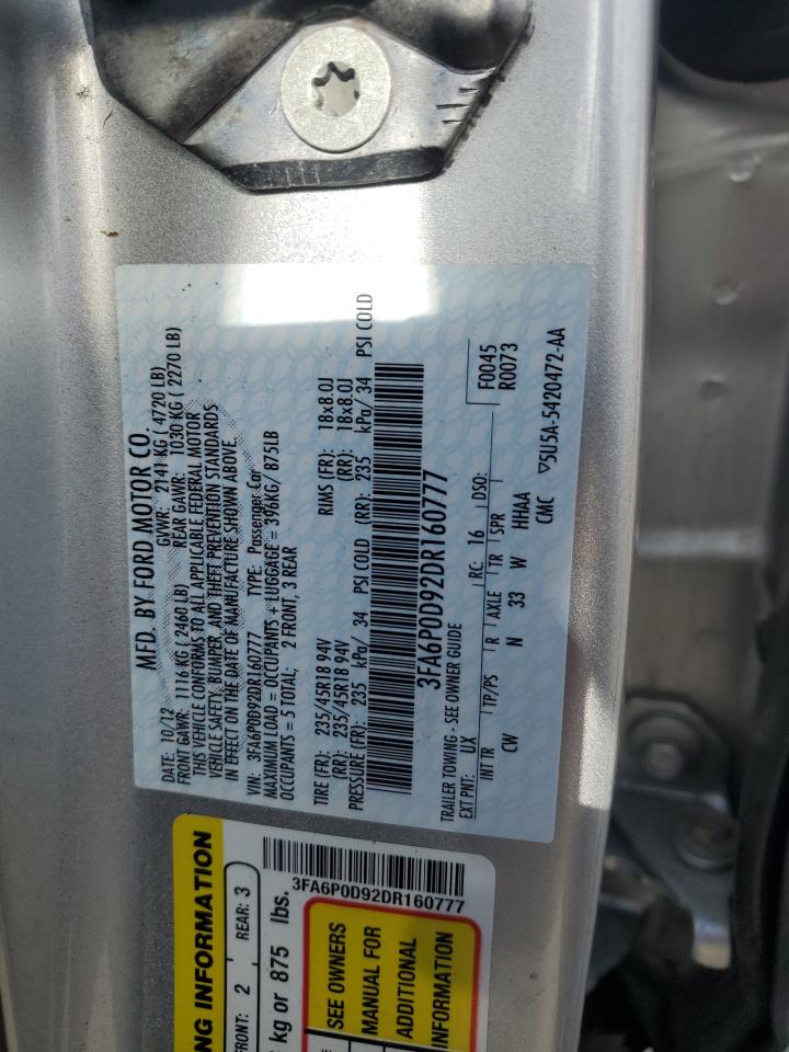 2013 Ford Fusion Titanium VIN: 3FA6P0D92DR160777 Lot: 86169115