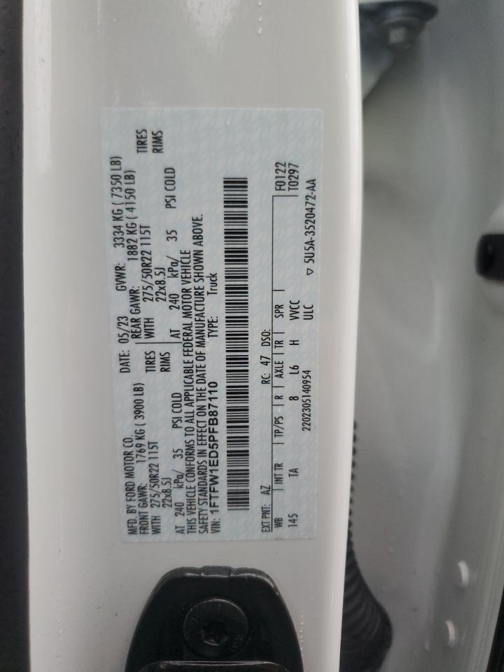 2023 Ford F150 Supercrew VIN: 1FTFW1ED5PFB87110 Lot: 90825085