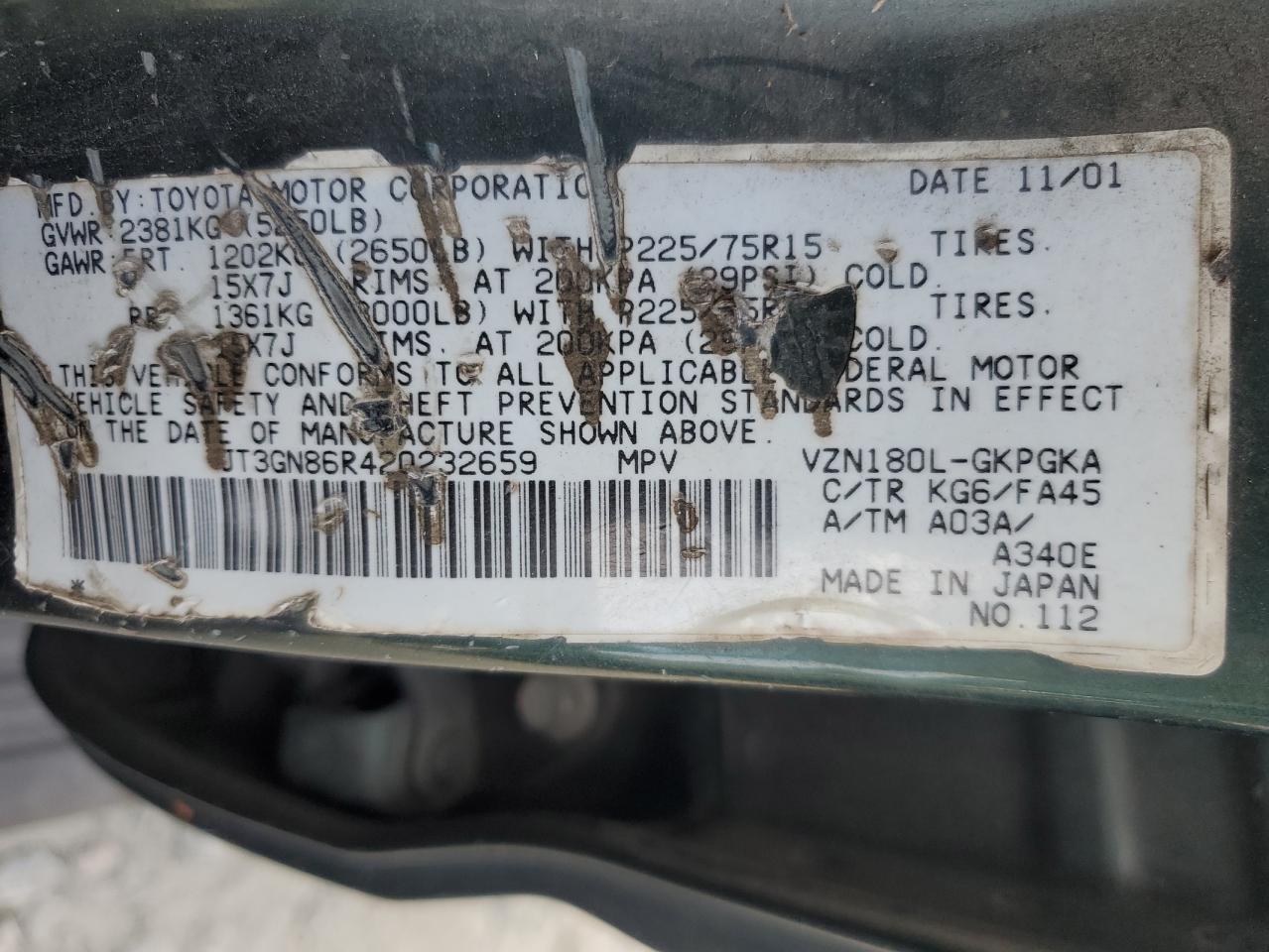 2002 Toyota 4Runner Sr5 VIN: JT3GN86R420232659 Lot: 84905205