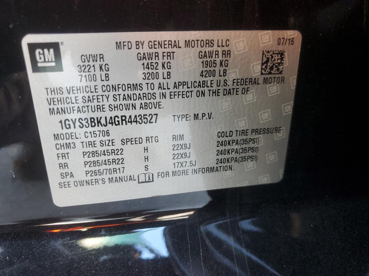 2016 Cadillac Escalade Luxury VIN: 1GYS3BKJ4GR443527 Lot: 89881695