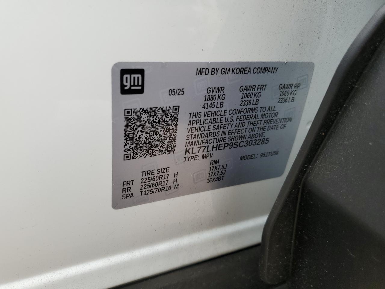 2025 Chevrolet Trax 1Lt VIN: KL77LHEP9SC303285 Lot: 82190035