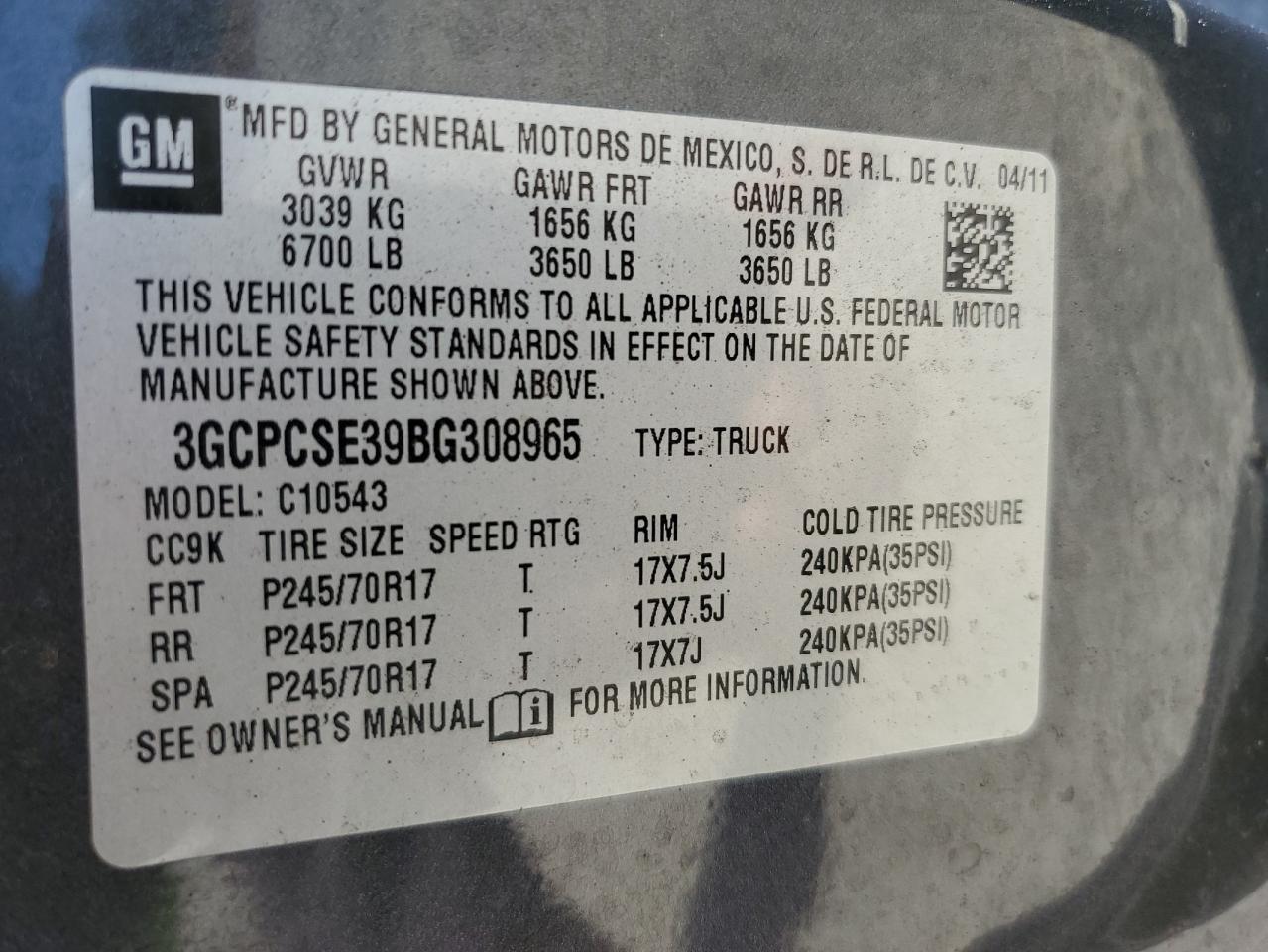 2011 Chevrolet Silverado C1500 Lt VIN: 3GCPCSE39BG308965 Lot: 84905265