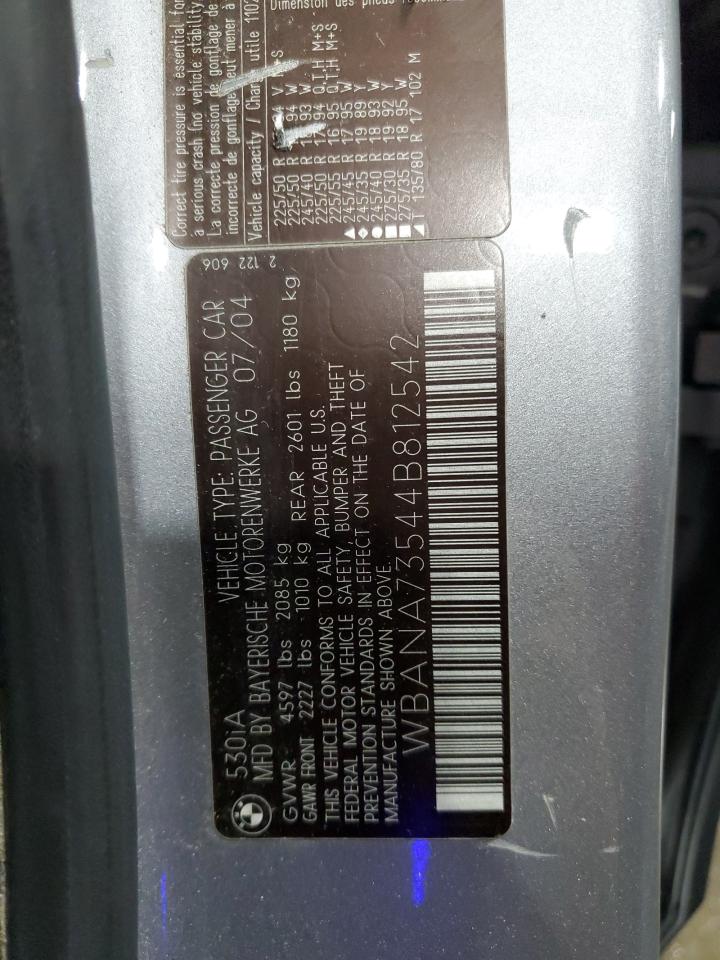 2004 BMW 530 I VIN: WBANA73544B812542 Lot: 84068315