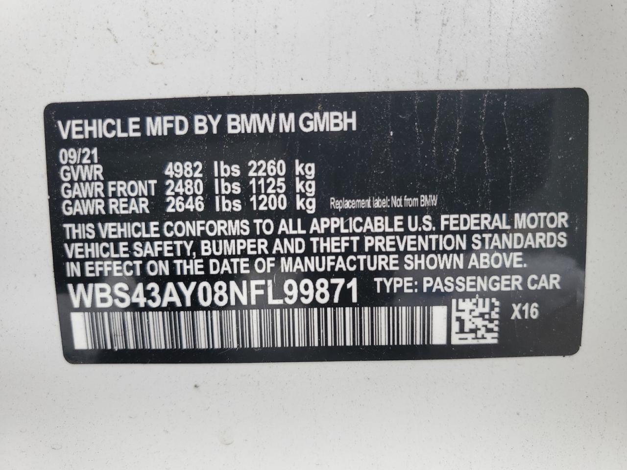 2022 BMW M3 Competition VIN: WBS43AY08NFL99871 Lot: 81962295