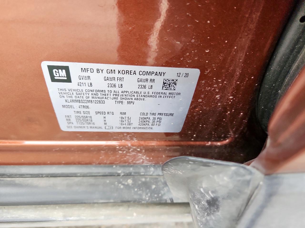 2021 Buick Encore Gx Preferred VIN: KL4MMBS22MB122833 Lot: 90014285