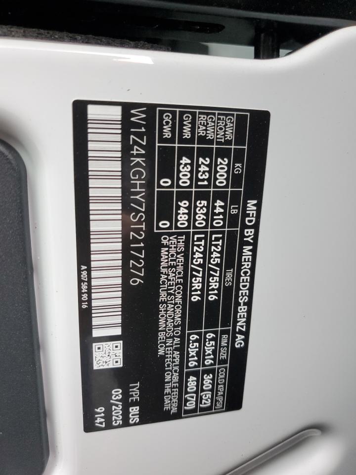 2025 Mercedes-Benz Sprinter 2500 VIN: W1Z4KGHY7ST217276 Lot: 85274545