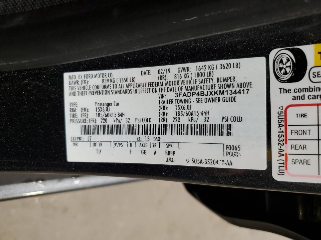 2019 Ford Fiesta Se VIN: 3FADP4BJXKM134417 Lot: 82217655