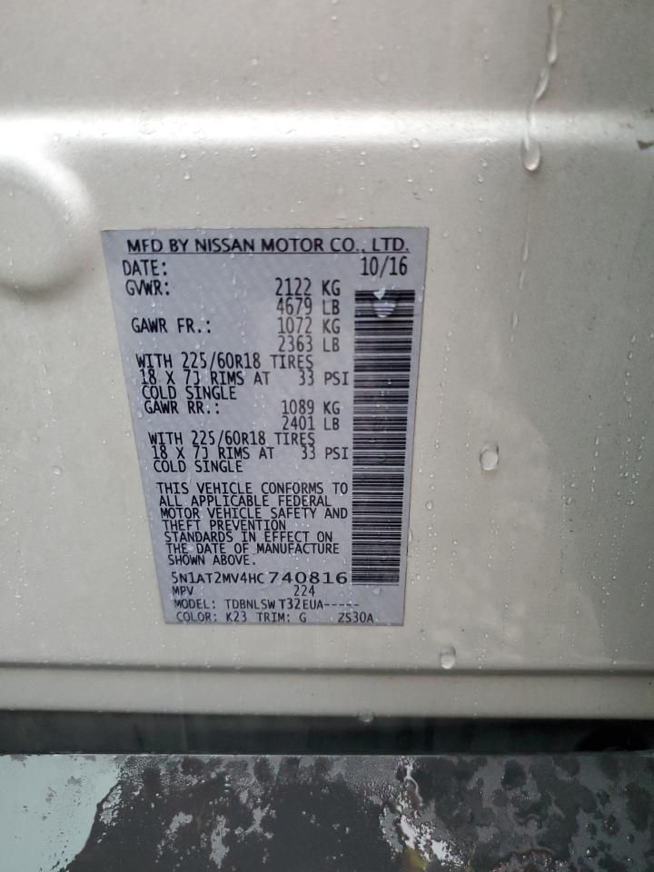 2017 Nissan Rogue Sv VIN: 5N1AT2MV4HC740816 Lot: 85287125