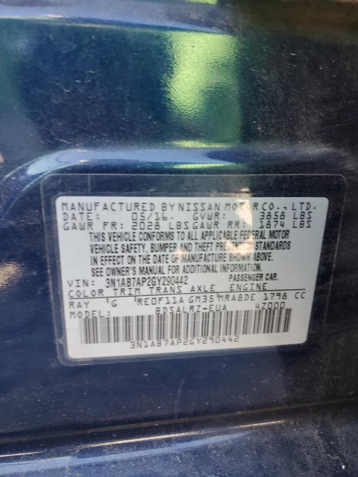 2016 Nissan Sentra S VIN: 3N1AB7AP2GY290442 Lot: 85865905