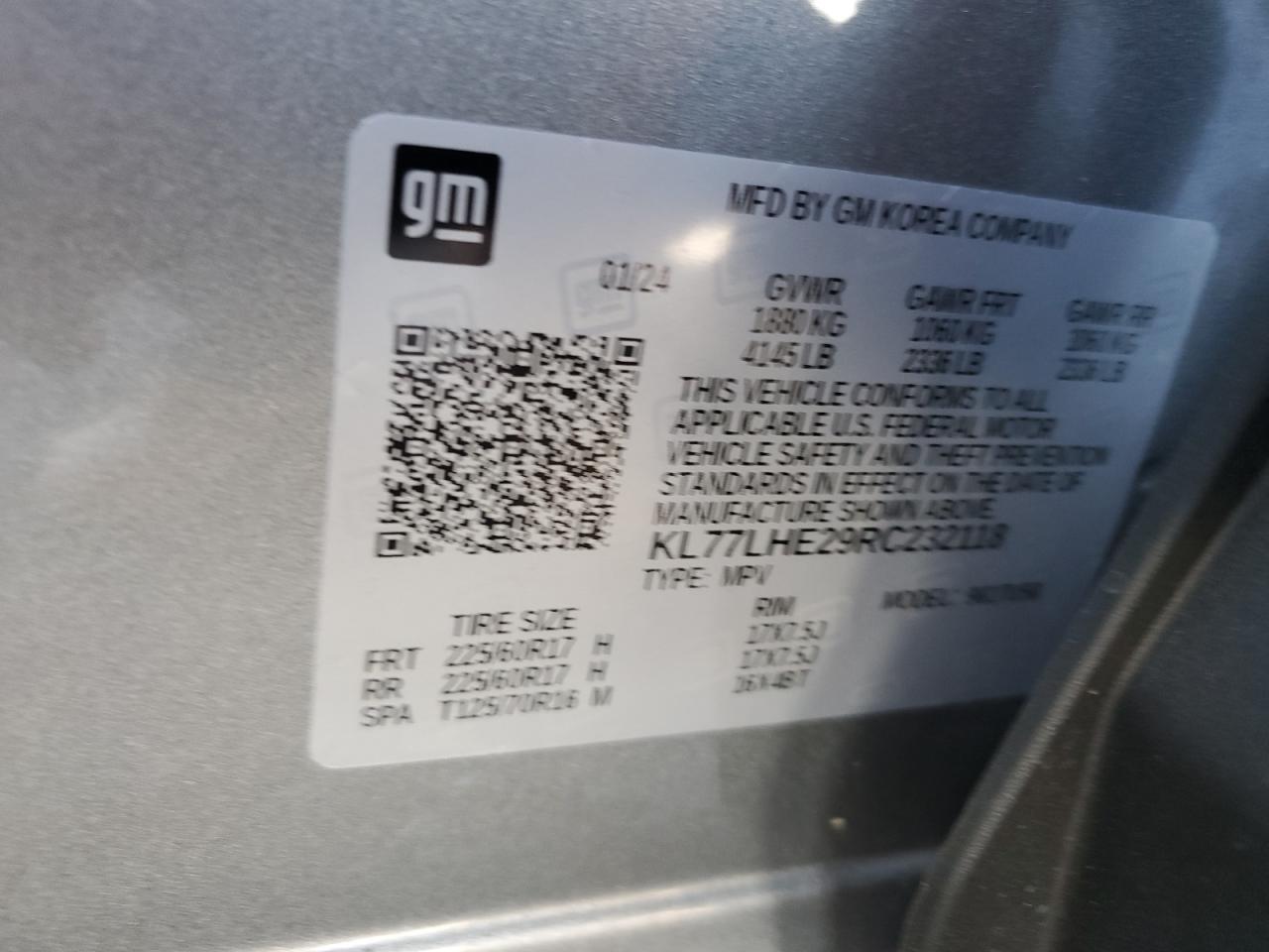 2024 Chevrolet Trax 1Lt VIN: KL77LHE29RC232118 Lot: 90133405