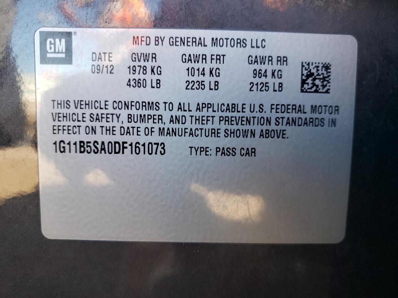 2013 Chevrolet Malibu Ls VIN: 1G11B5SA0DF161073 Lot: 84704965