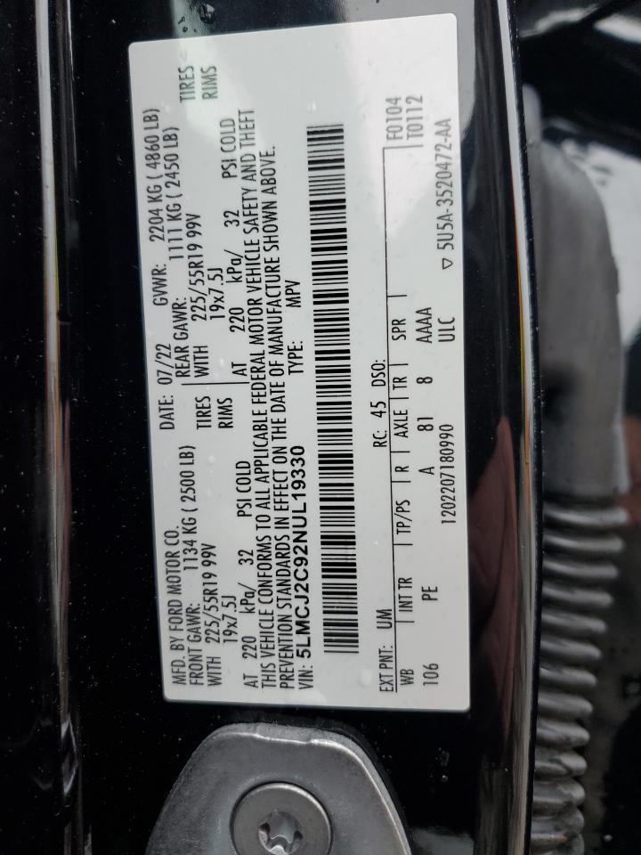 2022 Lincoln Corsair Reserve VIN: 5LMCJ2C92NUL19330 Lot: 85205755