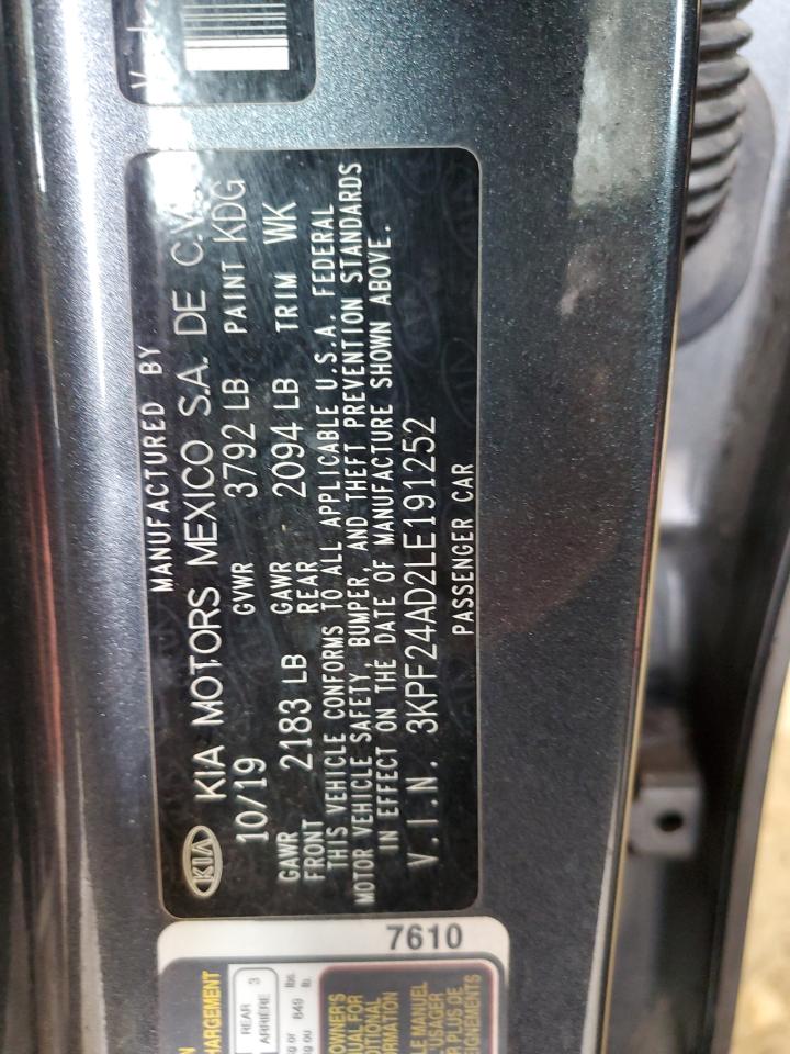 2020 Kia Forte Fe VIN: 3KPF24AD2LE191252 Lot: 90249715