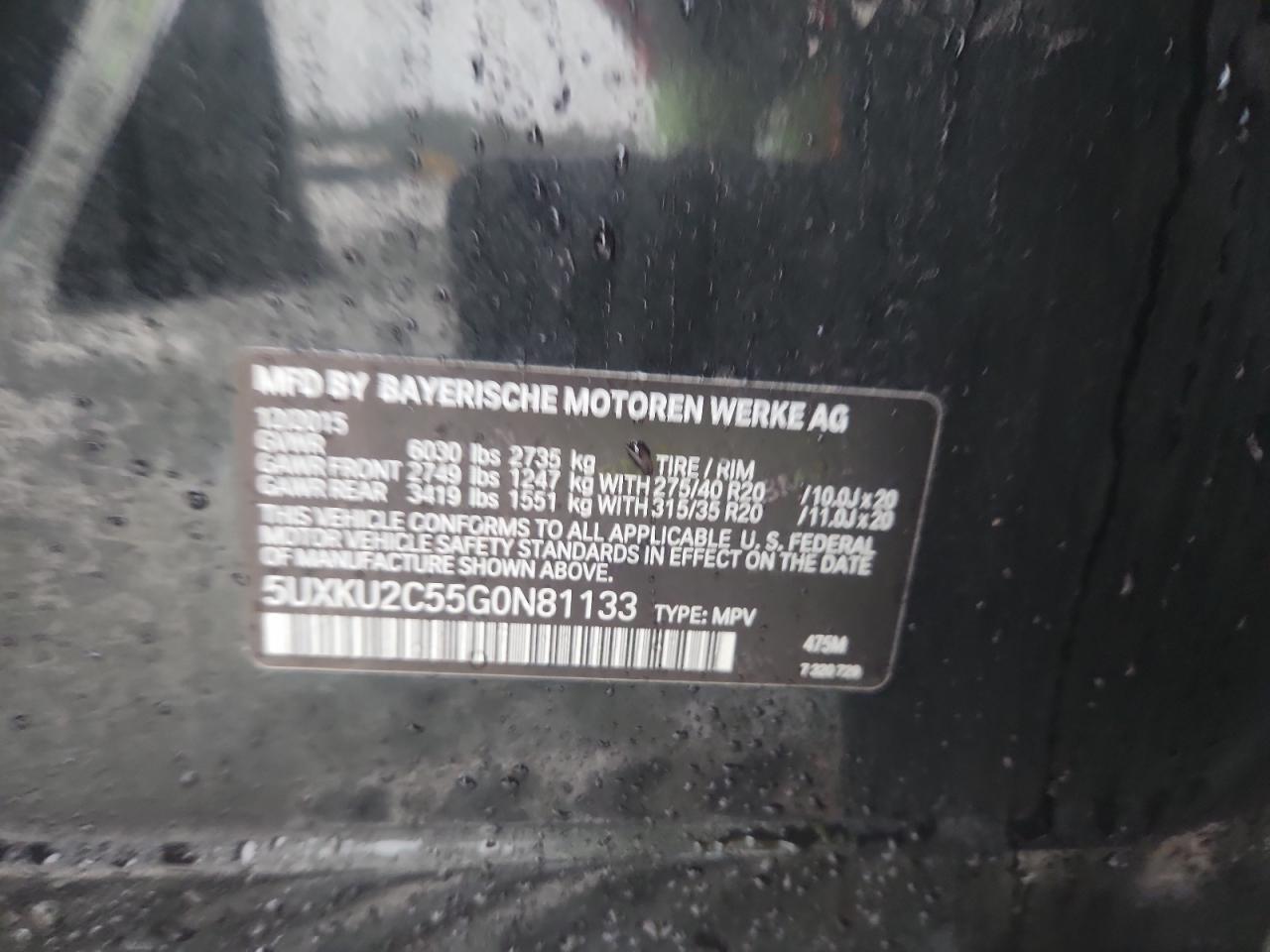 2016 BMW X6 xDrive35I VIN: 5UXKU2C55G0N81133 Lot: 89487015