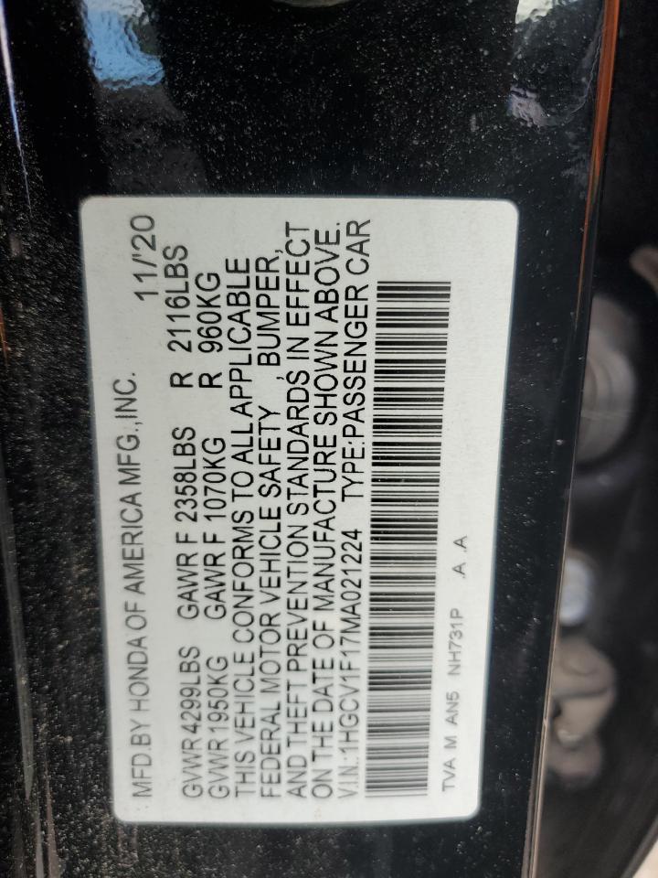 2021 Honda Accord Lx VIN: 1HGCV1F17MA021224 Lot: 86147665