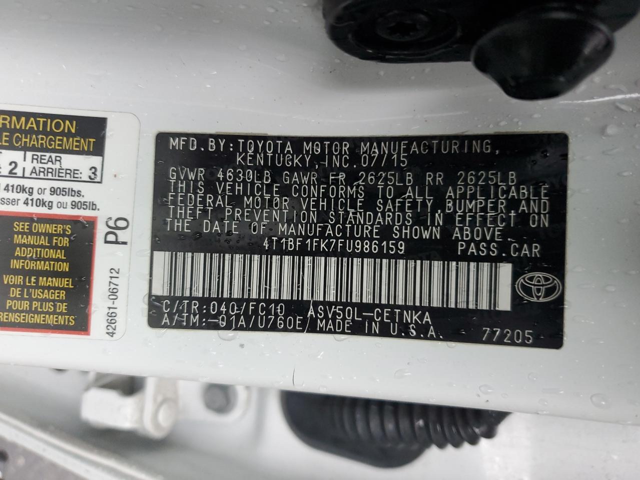 2015 Toyota Camry Le VIN: 4T1BF1FK7FU986159 Lot: 86520455