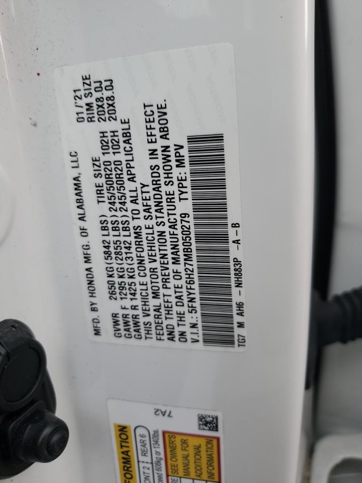 2021 Honda Pilot Se VIN: 5FNYF6H27MB050279 Lot: 89685965
