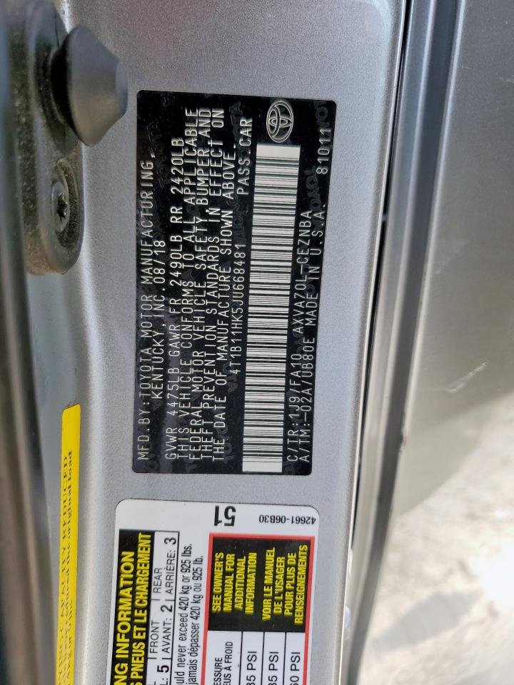 2018 Toyota Camry L VIN: 4T1B11HK5JU668481 Lot: 84797435