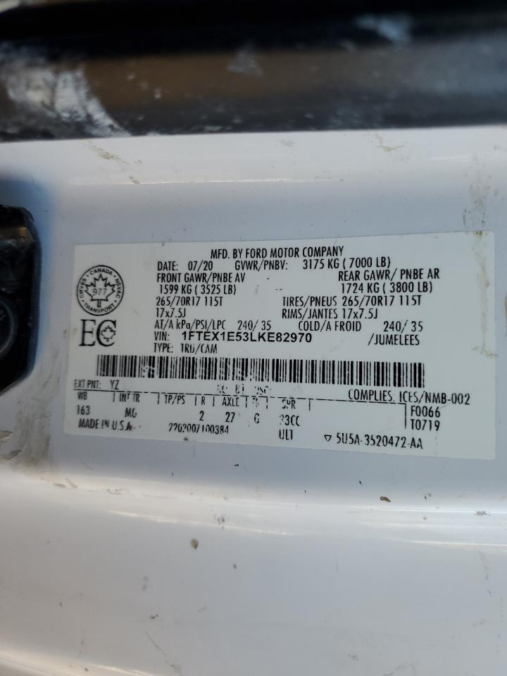 2020 Ford F150 Super Cab VIN: 1FTEX1E53LKE82970 Lot: 90335385