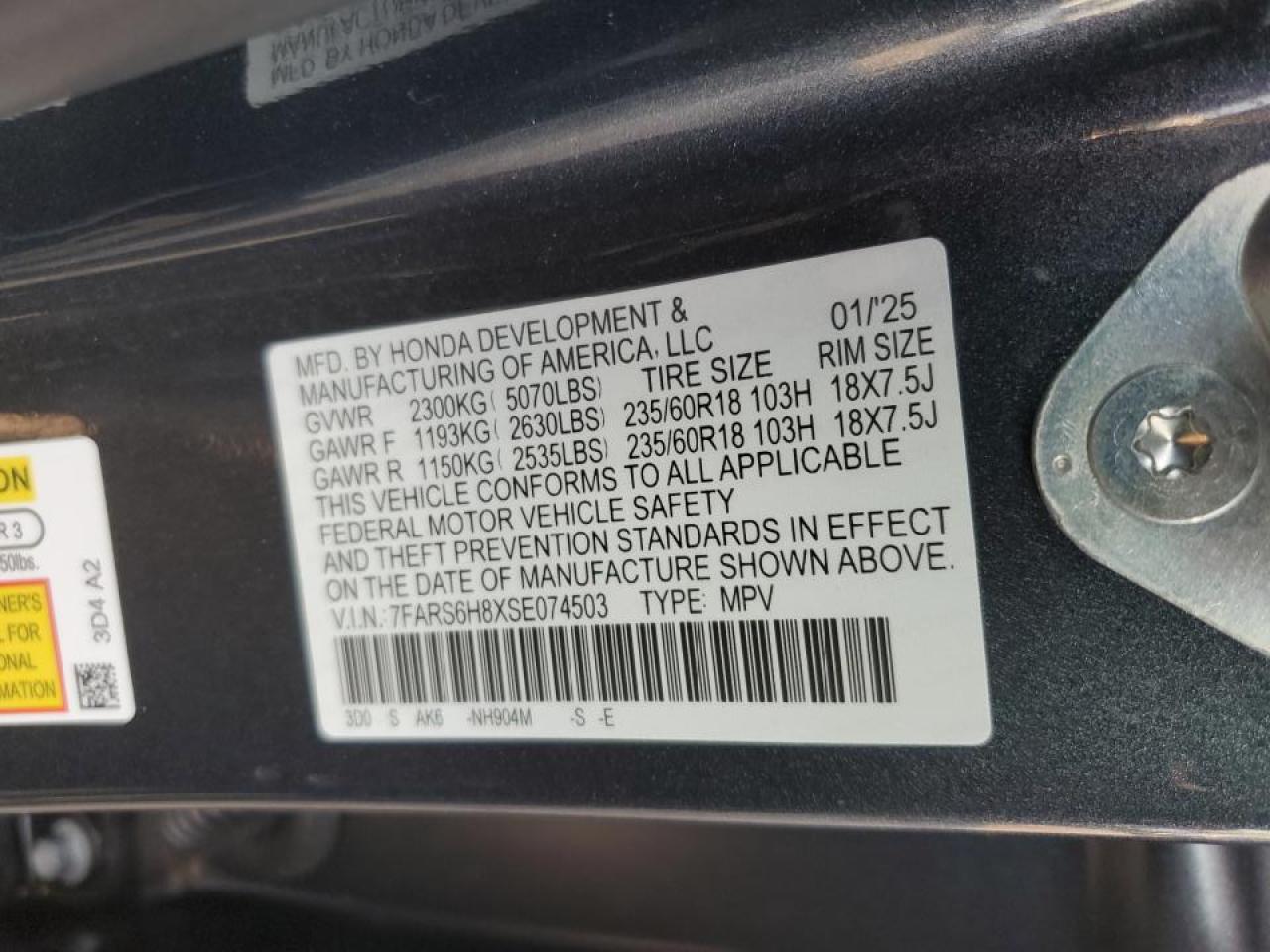 2025 Honda Cr-V Sport-L VIN: 7FARS6H8XSE074503 Lot: 87286195