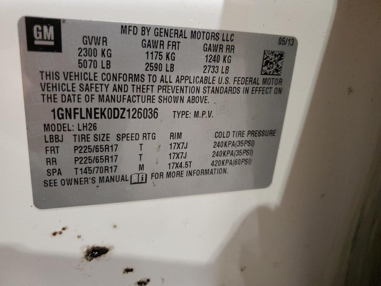 2013 Chevrolet Equinox Lt VIN: 1GNFLNEK0DZ126036 Lot: 82453625