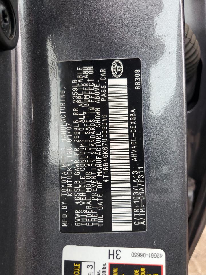 2007 Toyota Camry Hybrid VIN: 4T1BB46K67U006046 Lot: 84463665