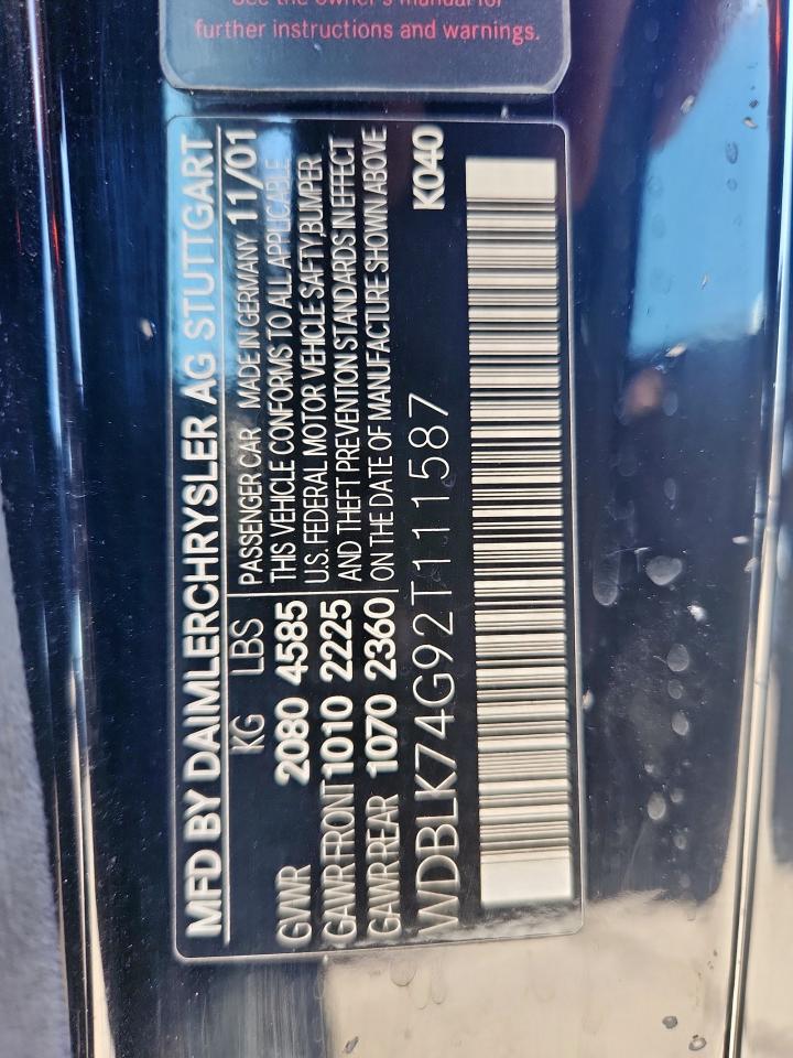 2002 Mercedes-Benz Clk 55 Amg VIN: WDBLK74G92T111587 Lot: 86278375