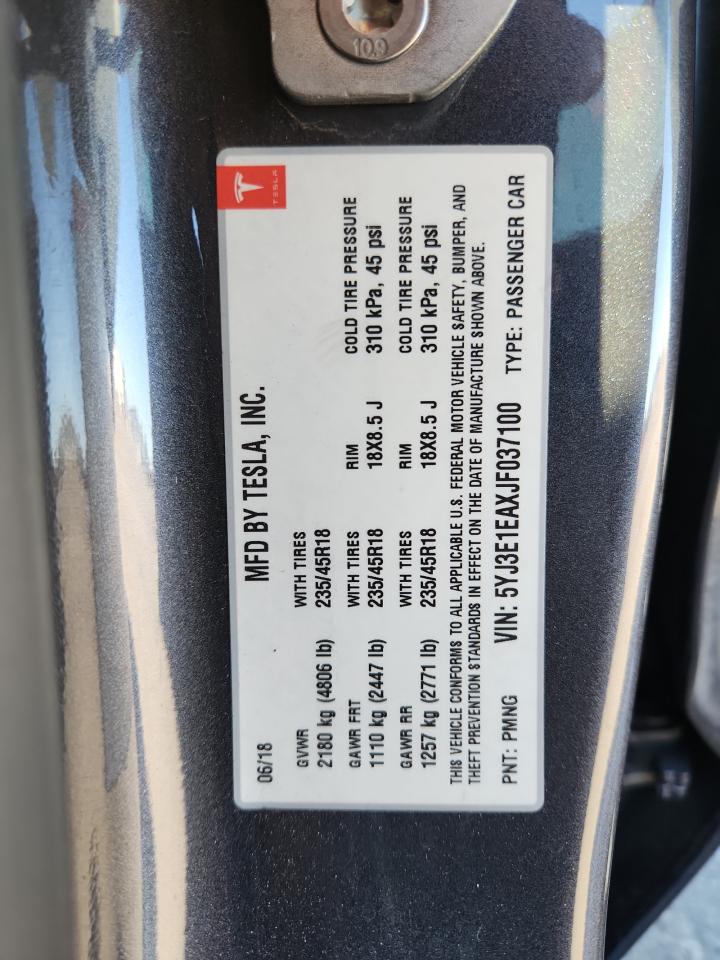 2018 Tesla Model 3 VIN: 5YJ3E1EAXJF037100 Lot: 90323155