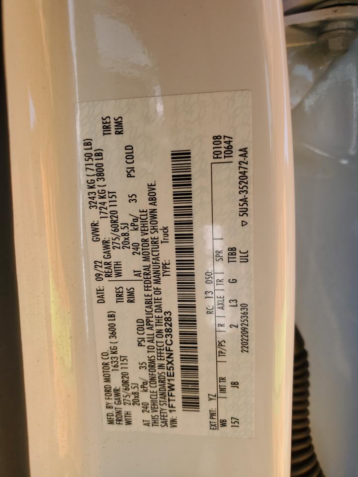 2022 Ford F150 Supercrew VIN: 1FTFW1E5XNFC38283 Lot: 86617105