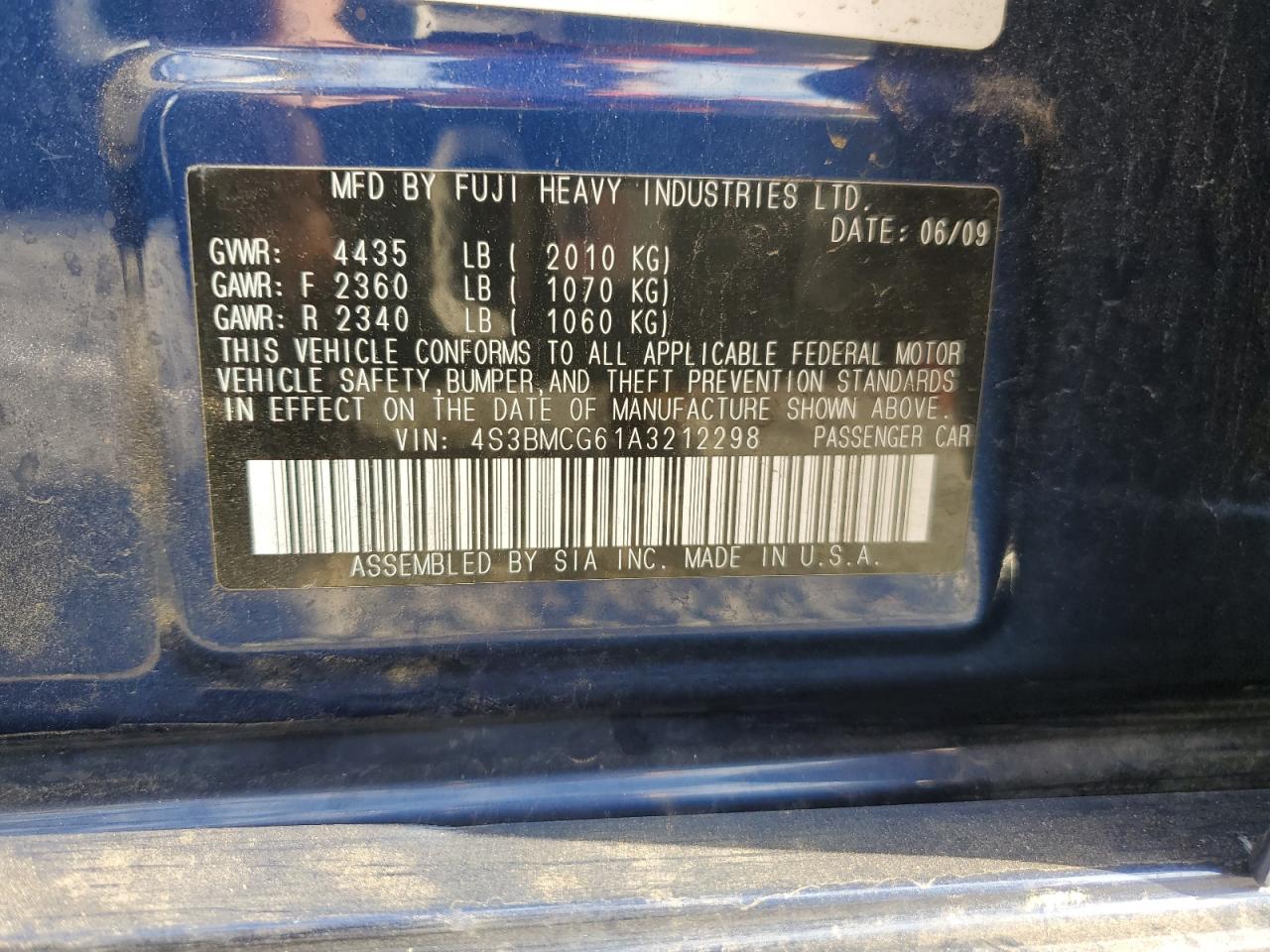 2010 Subaru Legacy 2.5I Premium VIN: 4S3BMCG61A3212298 Lot: 85937035